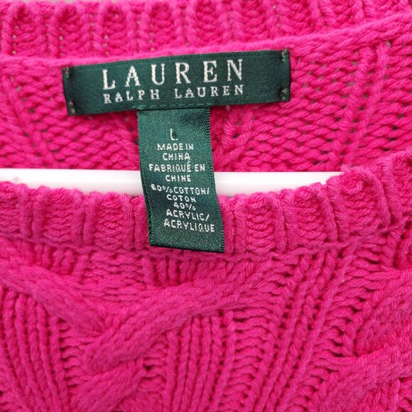 Lauren Ralph Lauren Women's Sweater Size Large Pink Cable Knit Pullover … - Picture 2 of 6